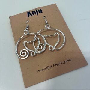 Anju Silver Cat Earrings